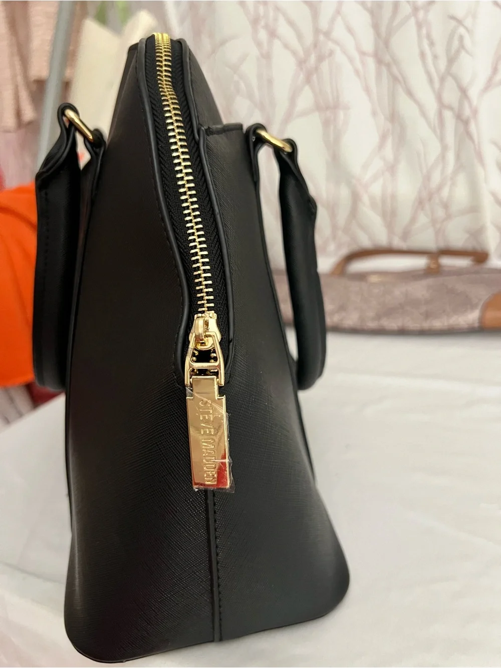 Steve Madden Black Dome Satchel with Gold Hardware